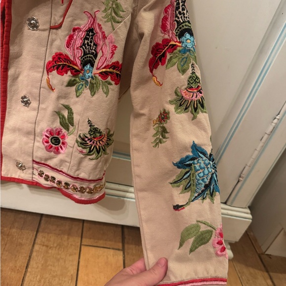 ASOS Beige Floral Embroidered Bomber Jacket Springs Summer - Picture 4 of 14